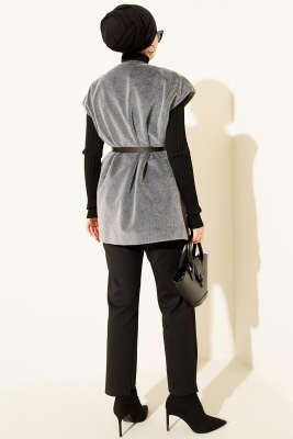 Tek Düğmeli Sakallı Yelek Füme - Yelek