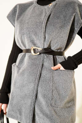 Tek Düğmeli Sakallı Yelek Füme - Yelek