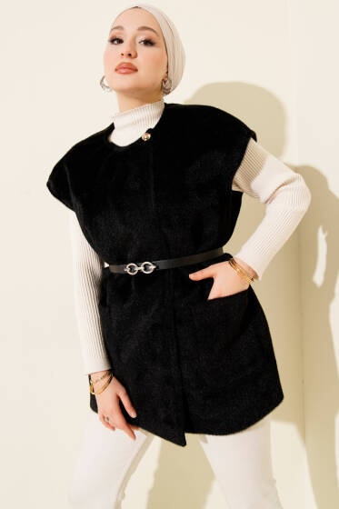 Tek Düğmeli Sakallı Yelek Siyah - Yelek