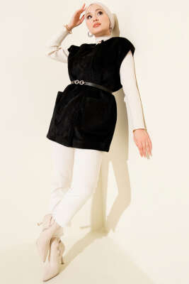 Tek Düğmeli Sakallı Yelek Siyah - Yelek