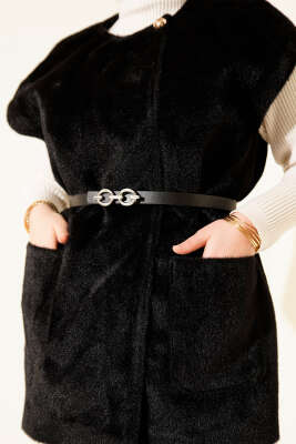 Tek Düğmeli Sakallı Yelek Siyah - Yelek