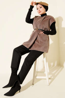 Tek Düğmeli Sakallı Yelek Vizon - Yelek