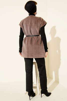 Tek Düğmeli Sakallı Yelek Vizon - Yelek