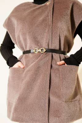 Tek Düğmeli Sakallı Yelek Vizon - Yelek