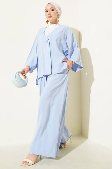 Tek Düğmeli Salaş İkili Takım Mavi - İkili Takım