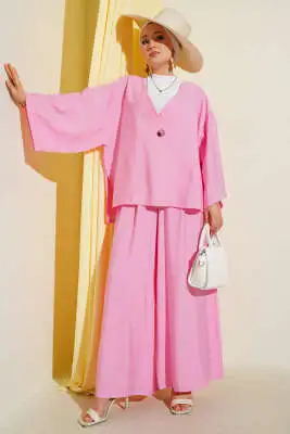 Tek Düğmeli Salaş İkili Takım Pembe 