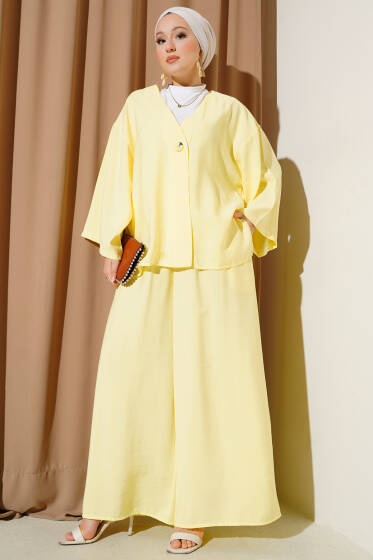 Tek Düğmeli Salaş İkili Takım Sarı - İkili Takım