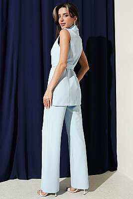 Tek Düğmeli Uzun Yelekli İkili Takım Bebe Mavi - Kadın Giyim Modelleri