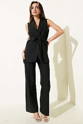 Tek Düğmeli Uzun Yelekli İkili Takım Siyah - Kadın Giyim Modelleri