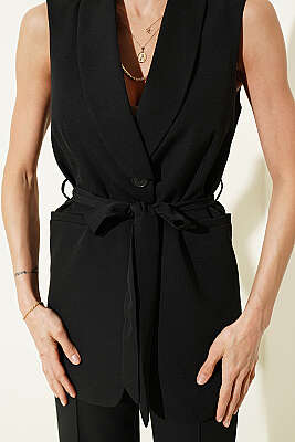 Tek Düğmeli Uzun Yelekli İkili Takım Siyah - Kadın Giyim Modelleri