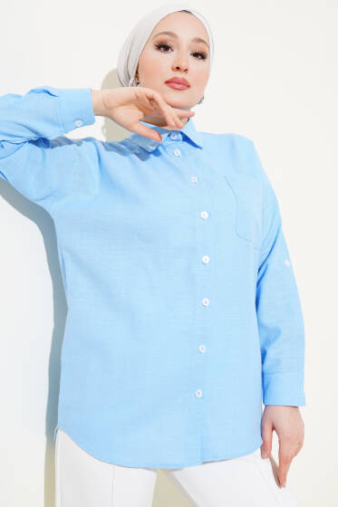 Tek Göğüs Cepli Basic Gömlek Buz Mavisi - Gömlek