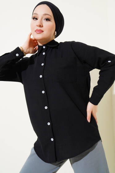 Tek Göğüs Cepli Basic Gömlek Siyah - Gömlek