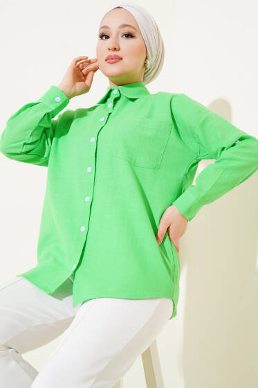 Tek Göğüs Cepli Basic Gömlek Yeşil - Gömlek