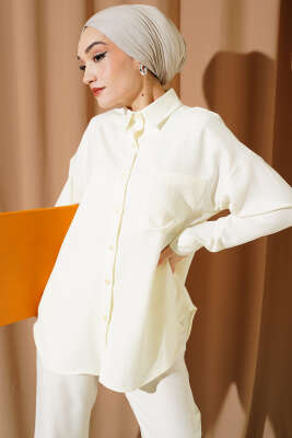 Tek Göğüs Cepli Gömlekli İkili Takım Ekru - İkili Takım