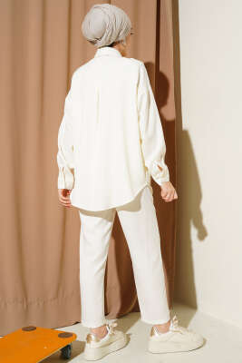 Tek Göğüs Cepli Gömlekli İkili Takım Ekru - İkili Takım