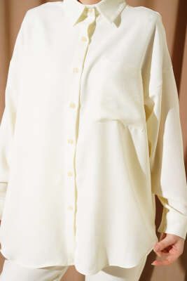 Tek Göğüs Cepli Gömlekli İkili Takım Ekru - İkili Takım