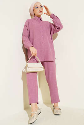 Tek Göğüs Cepli Gömlekli İkili Takım Gül Kurusu - FİXAY