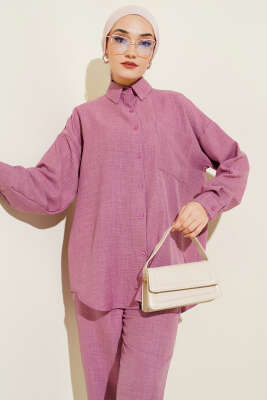 Tek Göğüs Cepli Gömlekli İkili Takım Gül Kurusu - İkili Takım