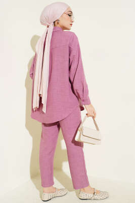 Tek Göğüs Cepli Gömlekli İkili Takım Gül Kurusu - İkili Takım