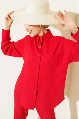 Tek Göğüs Cepli Gömlekli İkili Takım Kırmızı - FİXAY