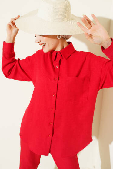 Tek Göğüs Cepli Gömlekli İkili Takım Kırmızı - İkili Takım