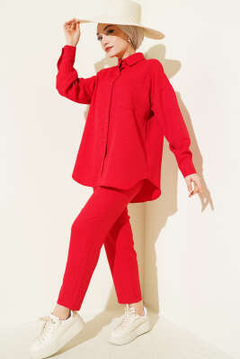 Tek Göğüs Cepli Gömlekli İkili Takım Kırmızı - İkili Takım