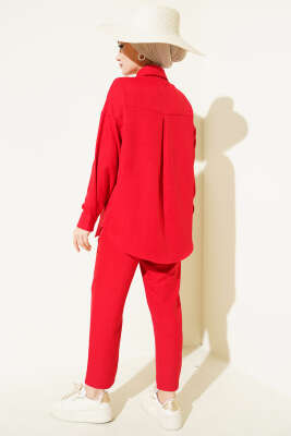 Tek Göğüs Cepli Gömlekli İkili Takım Kırmızı - İkili Takım