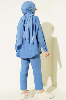 Tek Göğüs Cepli Gömlekli İkili Takım Mavi - İkili Takım