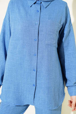 Tek Göğüs Cepli Gömlekli İkili Takım Mavi - İkili Takım