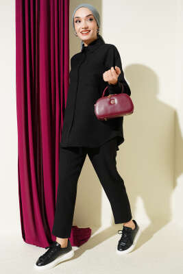 Tek Göğüs Cepli Gömlekli İkili Takım Siyah - FİXAY