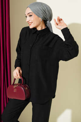 Tek Göğüs Cepli Gömlekli İkili Takım Siyah - İkili Takım