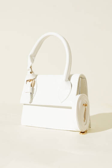 Tek Kemer Detaylı Rugan Çanta Beyaz - Kol Çantası