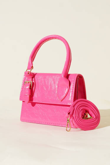 Tek Kemer Detaylı Rugan Çanta Fuşya - Kol Çantası