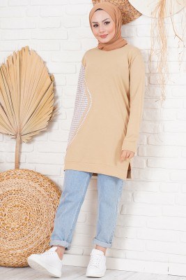 Tek Kolu Pitikare Camel Tunik - Uzun Tunik