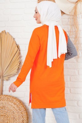 Tek Kolu Pitikare Oranj Tunik - Uzun Tunik
