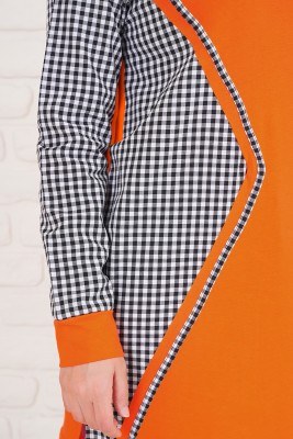 Tek Kolu Pitikare Oranj Tunik - Uzun Tunik
