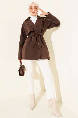 Tek Omuz Apoletli Düğmeli Trençkot Acı Kahve - Trençkot