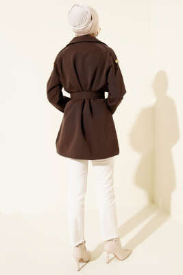 Tek Omuz Apoletli Düğmeli Trençkot Acı Kahve - Trençkot