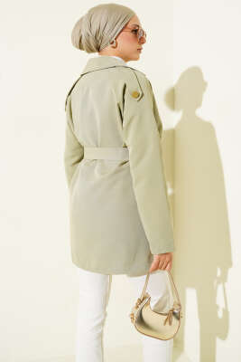 Tek Omuz Apoletli Düğmeli Trençkot Su Yeşili - Trençkot