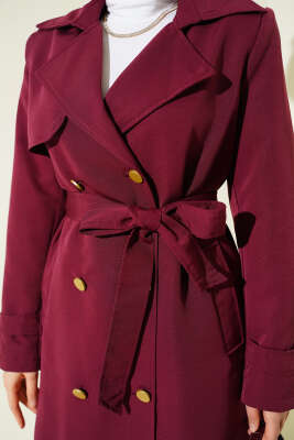 Tek Omuz Apoletli Kruvaze Trençkot Bordo - Trençkot