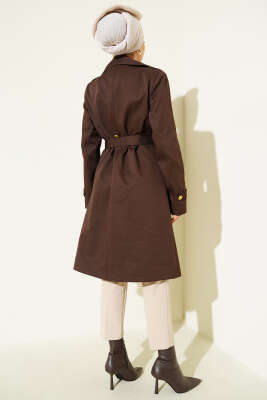 Tek Omuz Apoletli Kruvaze Trençkot Kahve - Trençkot