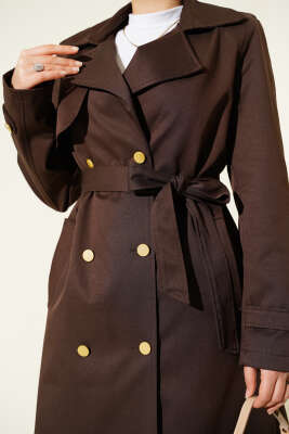 Tek Omuz Apoletli Kruvaze Trençkot Kahve - Trençkot