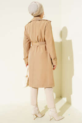 Tek Omuz Apoletli Kruvaze Trençkot Latte - Trençkot