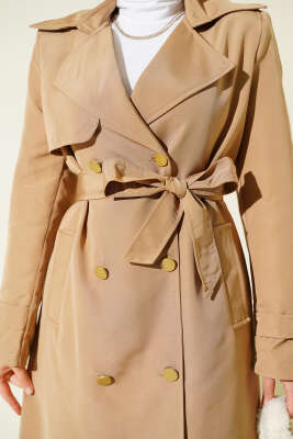 Tek Omuz Apoletli Kruvaze Trençkot Latte - Trençkot