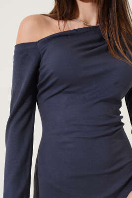 Tek Omuz Basic Elbise Füme - Kadın Giyim Modelleri