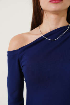 Tek Omuz Basic Elbise Lacivert - Kadın Giyim Modelleri