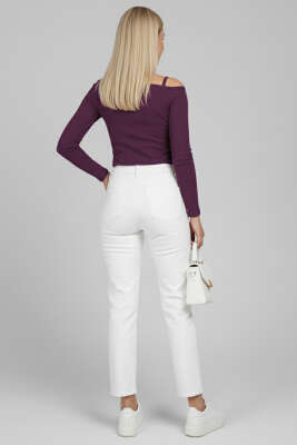 Tek Omuz İpli Bluz Mürdüm - Yılın Fırsatı