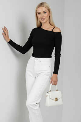 Tek Omuz İpli Bluz Siyah 