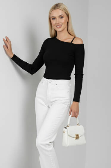 Tek Omuz İpli Bluz Siyah - Yılın Fırsatı