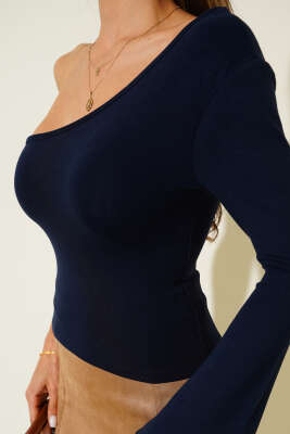 Tek Omuzlu Basic Bluz Lacivert - Yılın Fırsatı